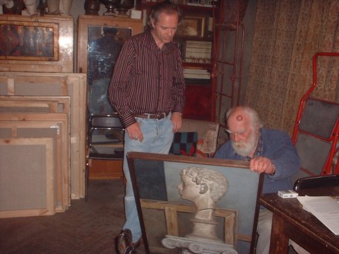 The author with Korzhev circa 2010 in the artist's studio which was always meticulously tidy and well organized.