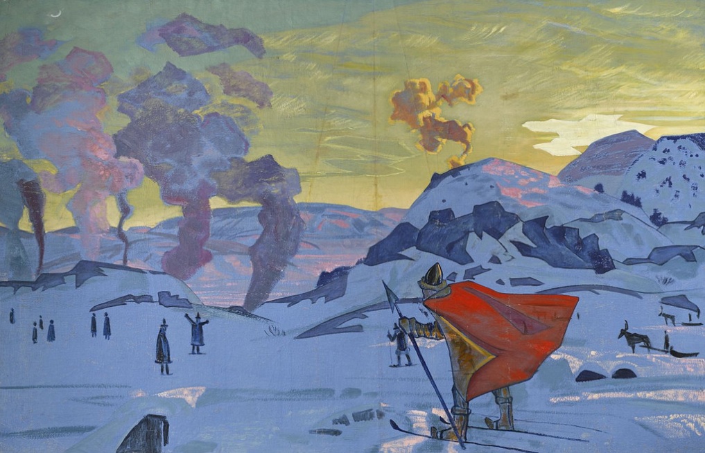 Nikolai Roerich, The Signal Fires of Peace, 100 x 155cm, 1917, pounds 800,000 - 1,200,000. Bonhams, 4th June 2014.