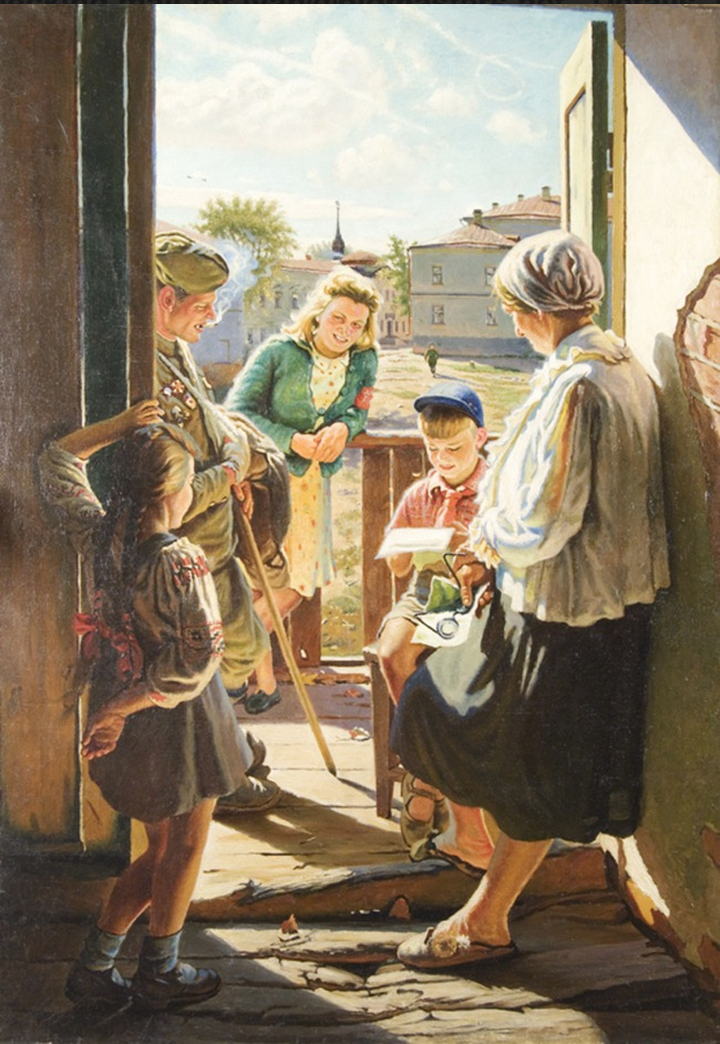 Letter from the front, Aleksandr Laktianov, canvas 225 x 155cm, 1951.