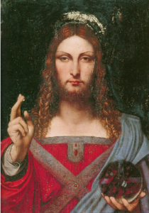 A version of the Leonardo image which sold at auction in the Us in 2009 for US$300,000 which may be the same painting pre-restoration.