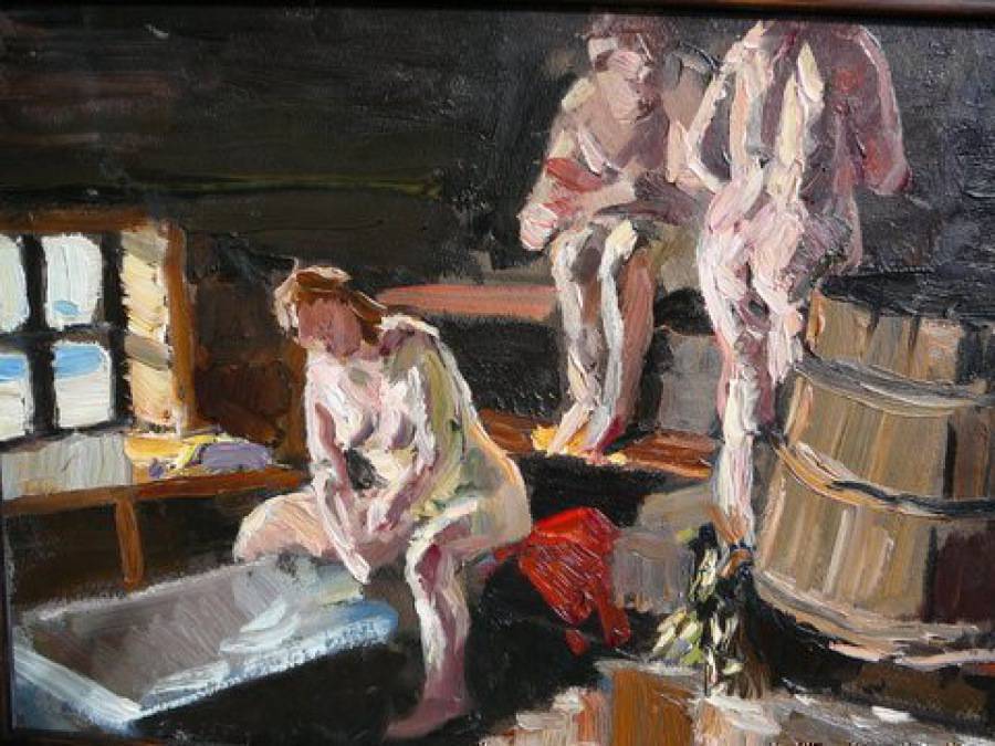 3 women in the bath house